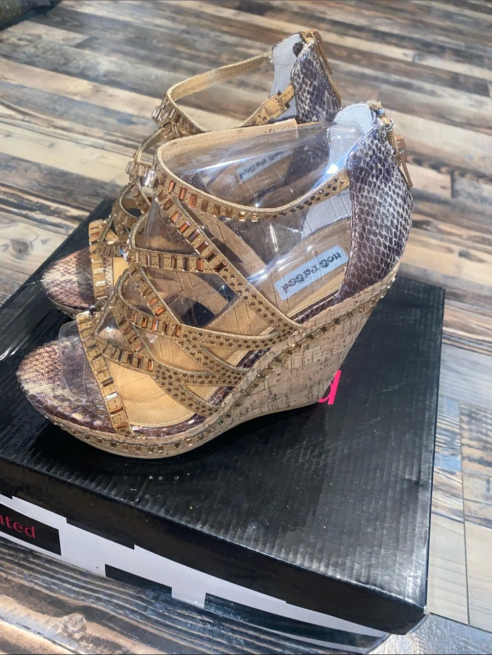 Not Rated Gold Snake-Print Cork Wedge Sandals